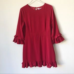 NWT BB Dakota Rouge Tiered Ruffle Trim Crepe Dress